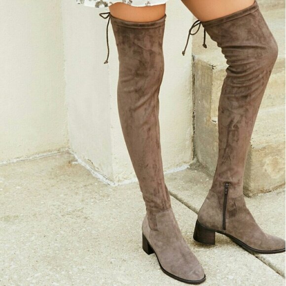Free People Coast To Coast Otk Over the Knee Suede Tan Taupe Block Heel Boots - Picture 1 of 10